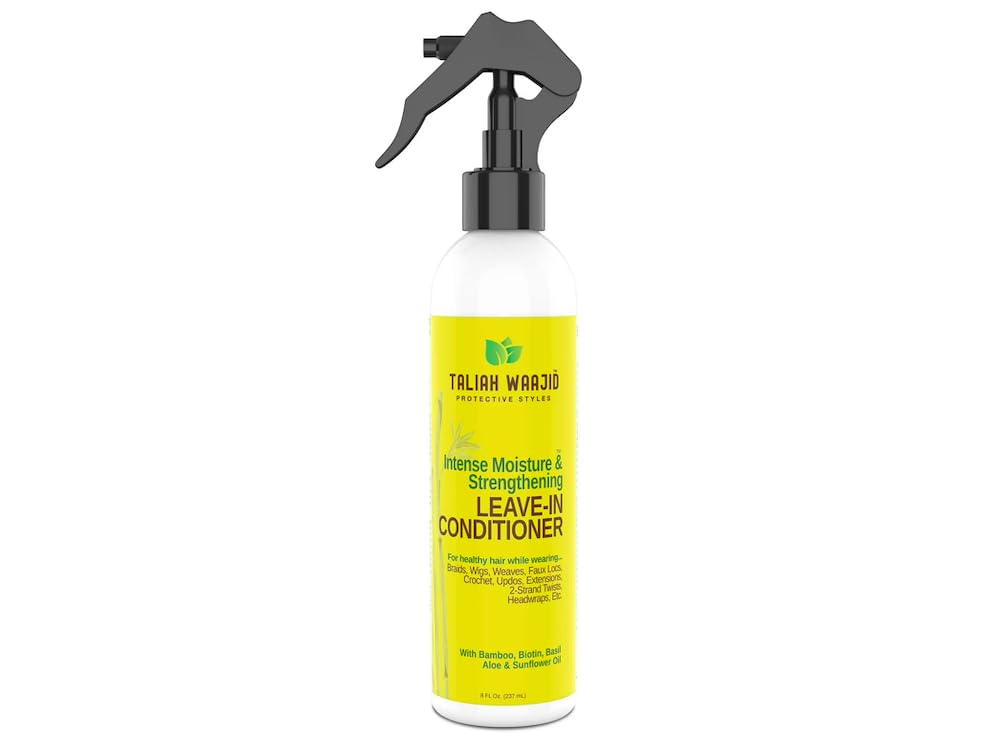 Taliah Waajid bamboo-coconut milk leave-in conditioner bottle for detangling and conditioning.