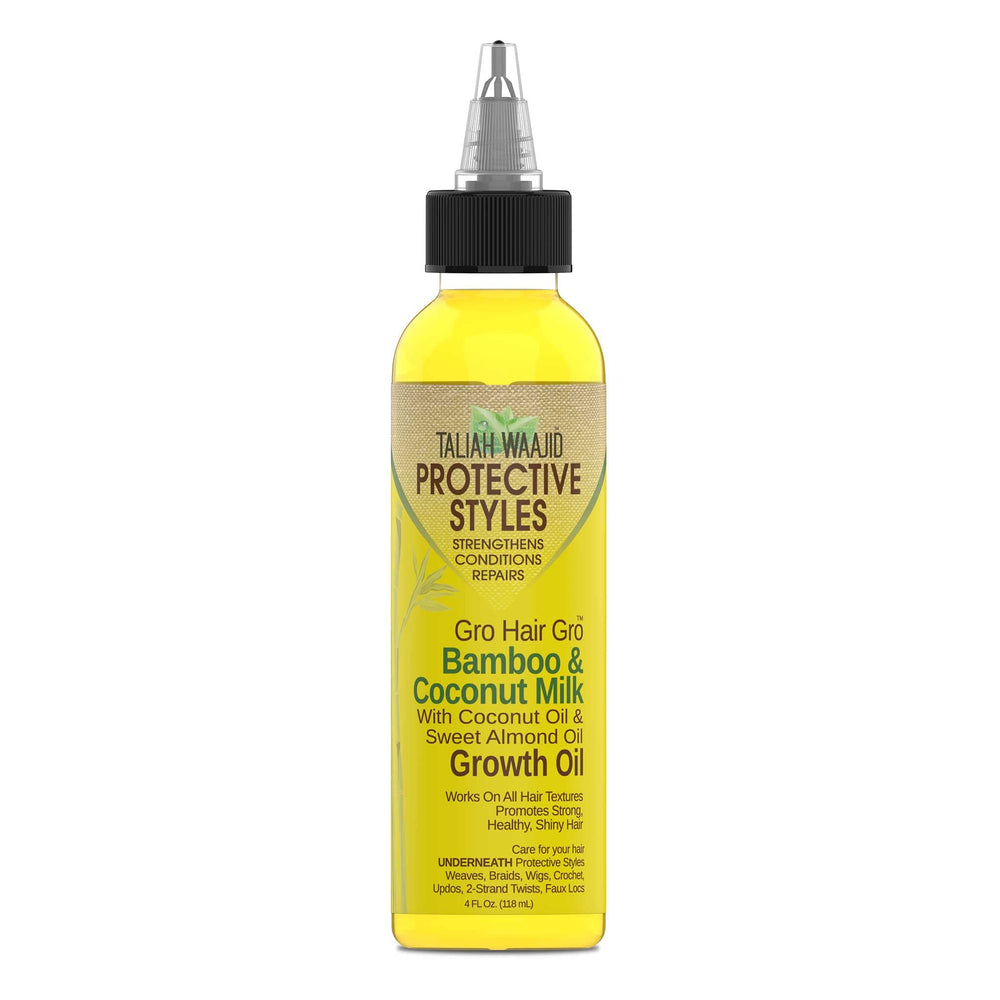 Taliah Waajid Hair Gro Bamboo Coconut Milk Oil texture close-up suggests fast-penetrating moisture