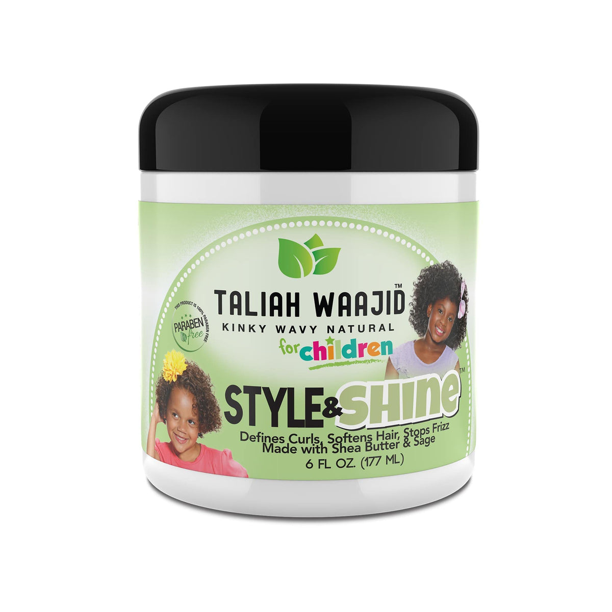 Taliah Waajid Herbal Style & Shine bottle shows frizz-control benefits for natural hair