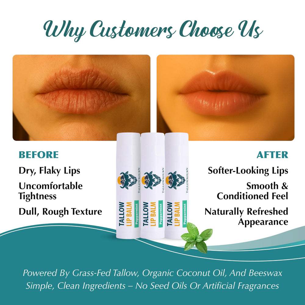 Tallowbourn beeswax formula builds a protective lip barrier.