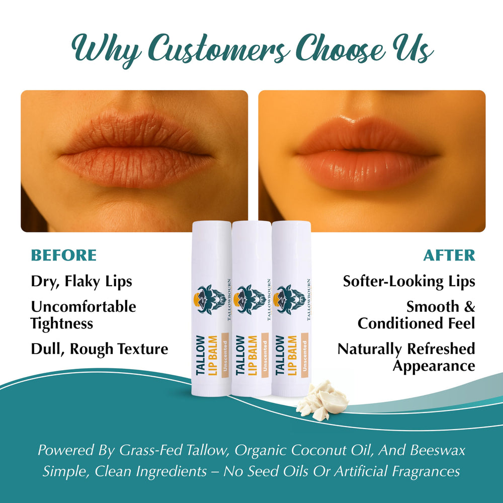Tallowbourn lip balm with beeswax forms a protective barrier against wind and dryness