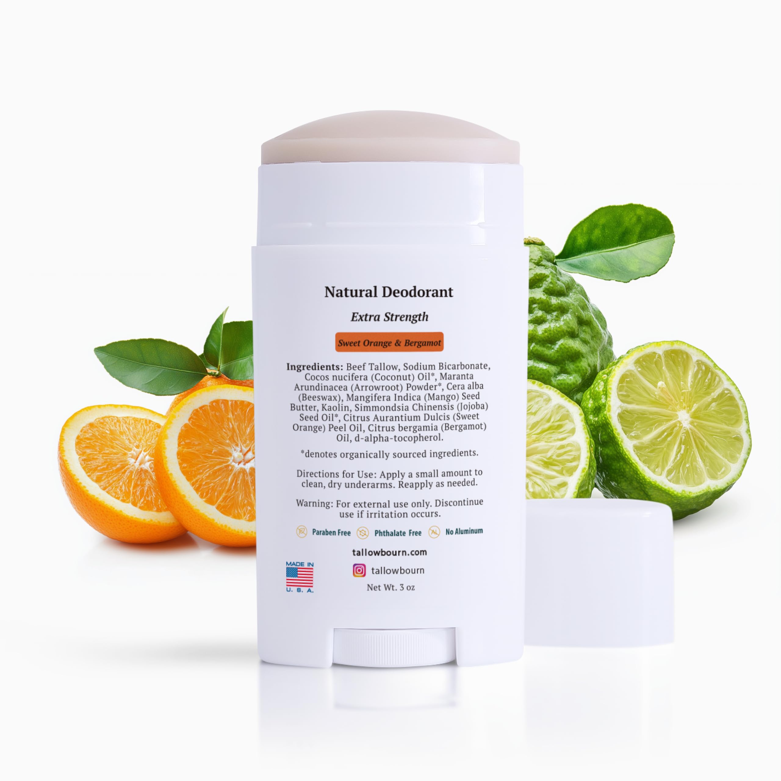 Tallowbourn ingredients close-up with beef tallow, baking soda and beeswax nourishes skin