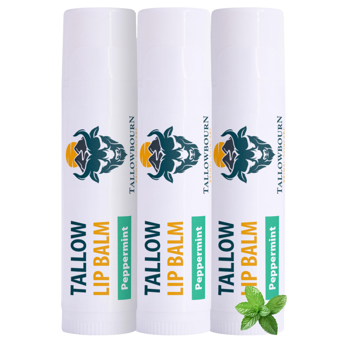 Tallowbourn peppermint lip balm tubes for cooling hydration on the go.