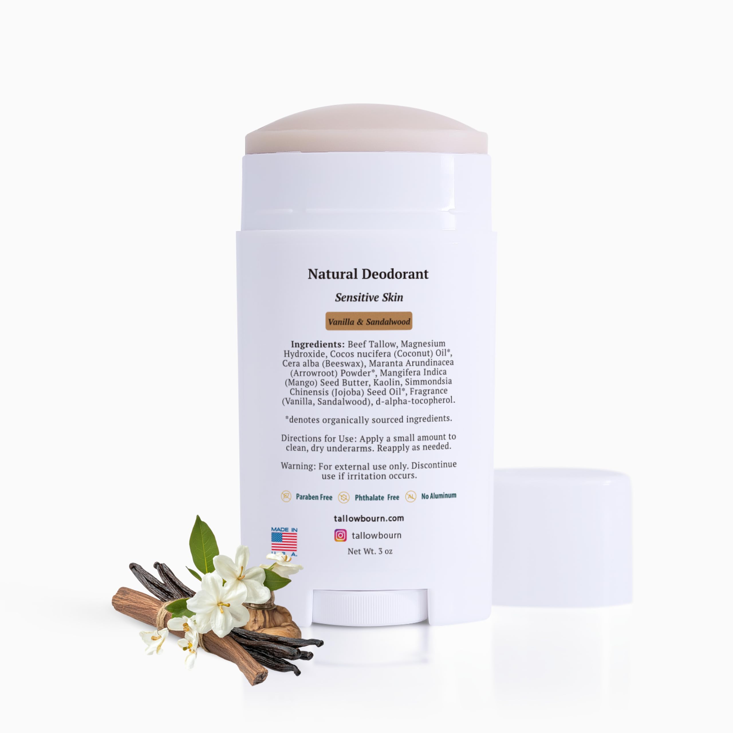 Tallowbourn Tallow Deodorant stick application promotes smooth underarms and focused odor control.