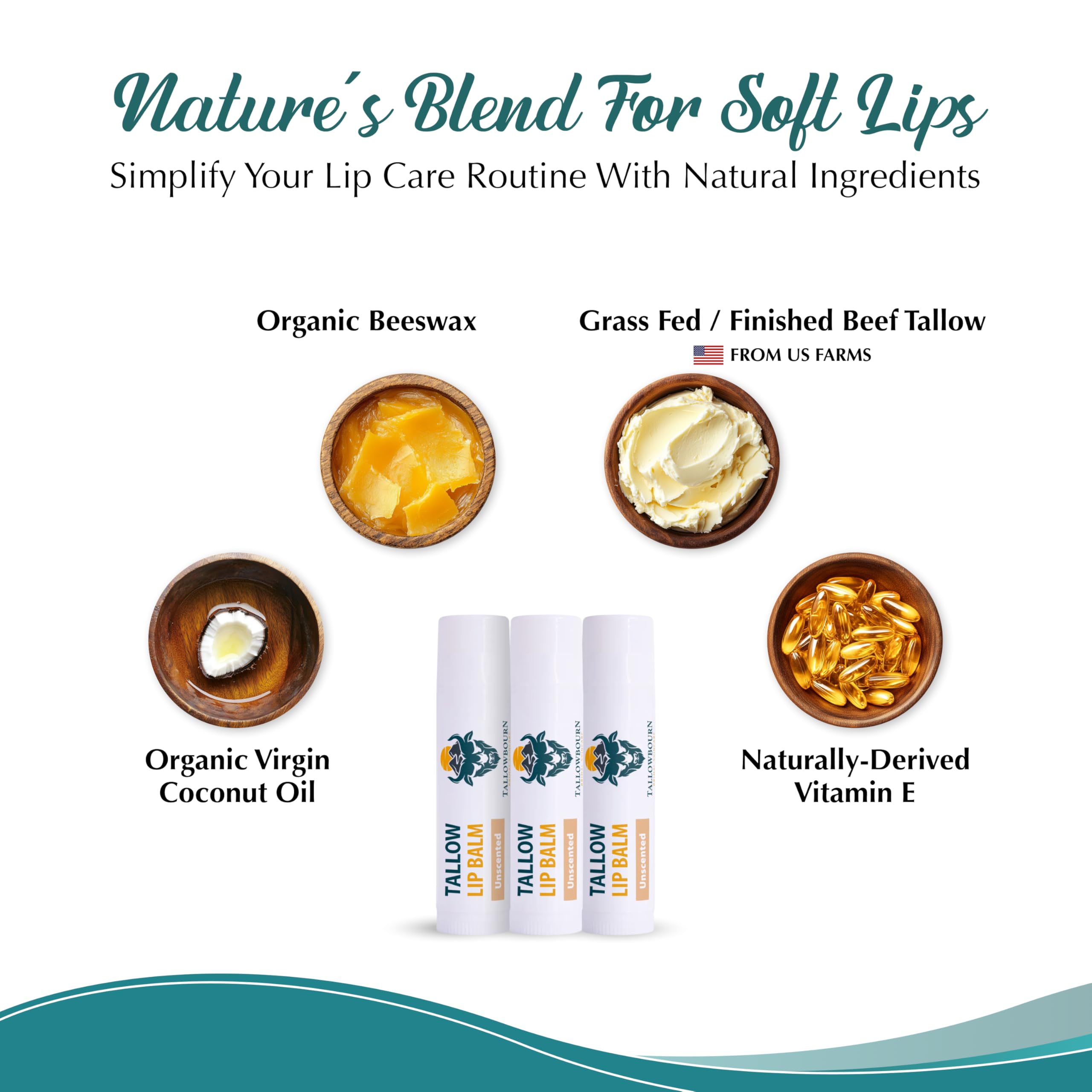 Tallowbourn unscented lip balm; fragrance-free formula ideal for sensitive lips