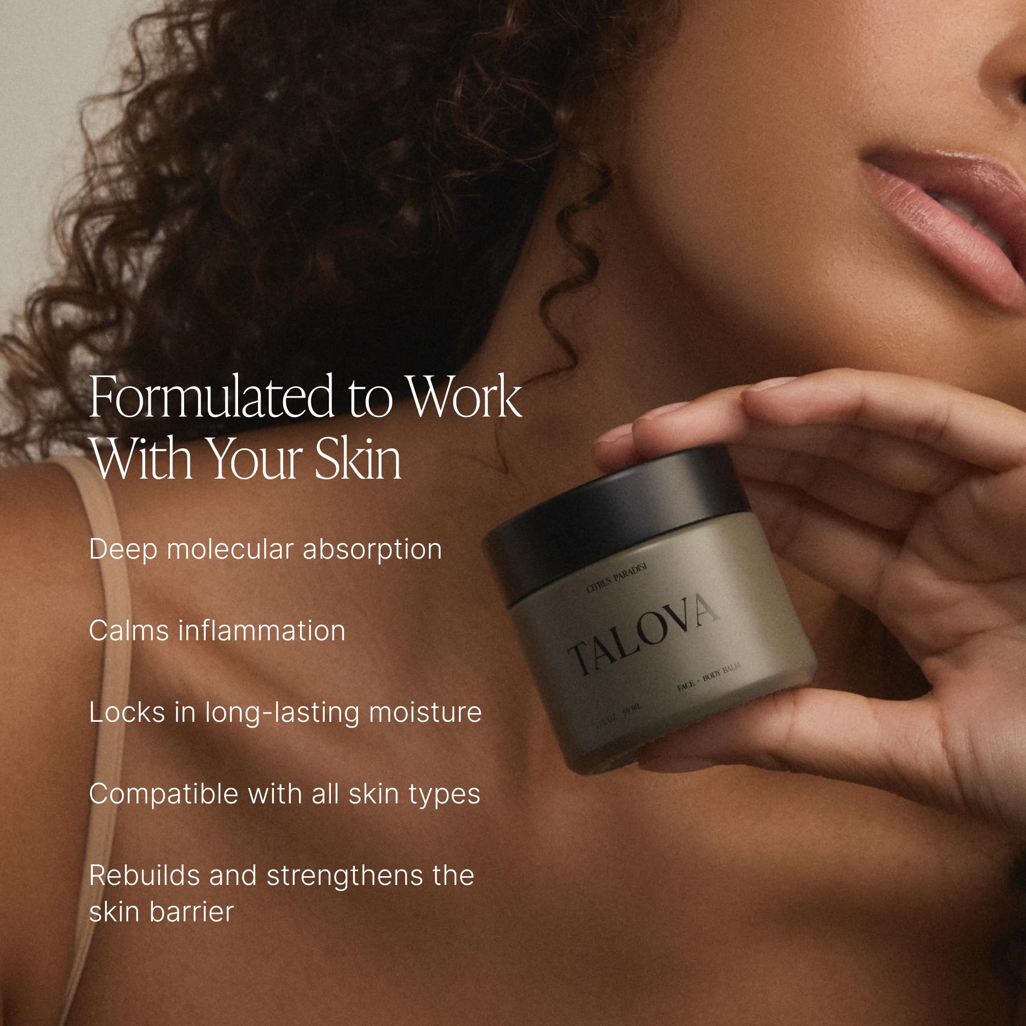 TALOVA balm application on hands demonstrates fast, soothing relief.