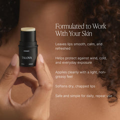 Talova Peppermint Lip Balm jar showcases overnight nourishment for dry lips.