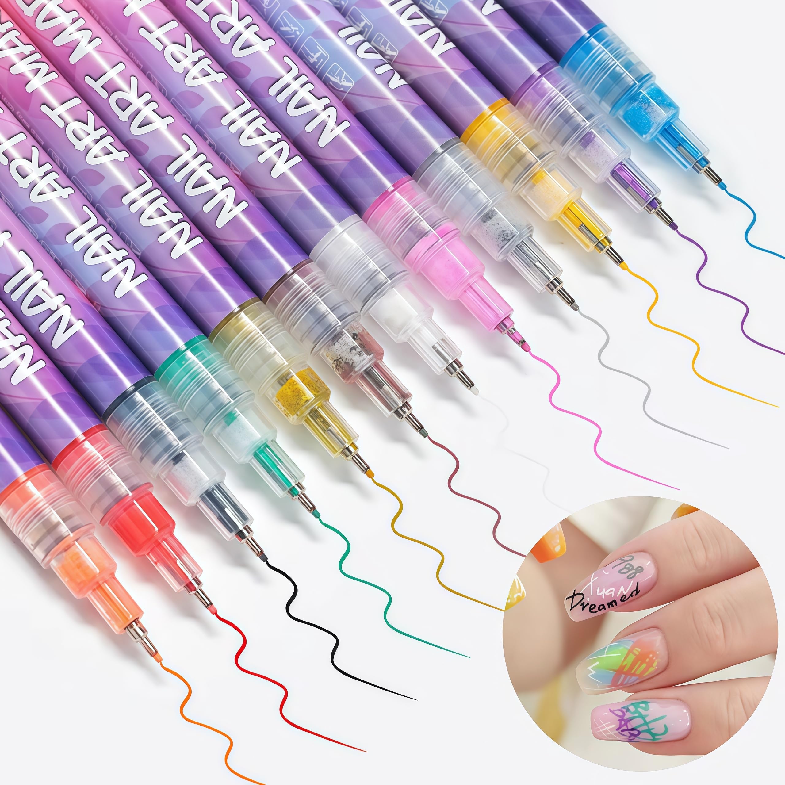 Talzpro nail art pen fine tip closeup highlights precise lines for detailed artwork.