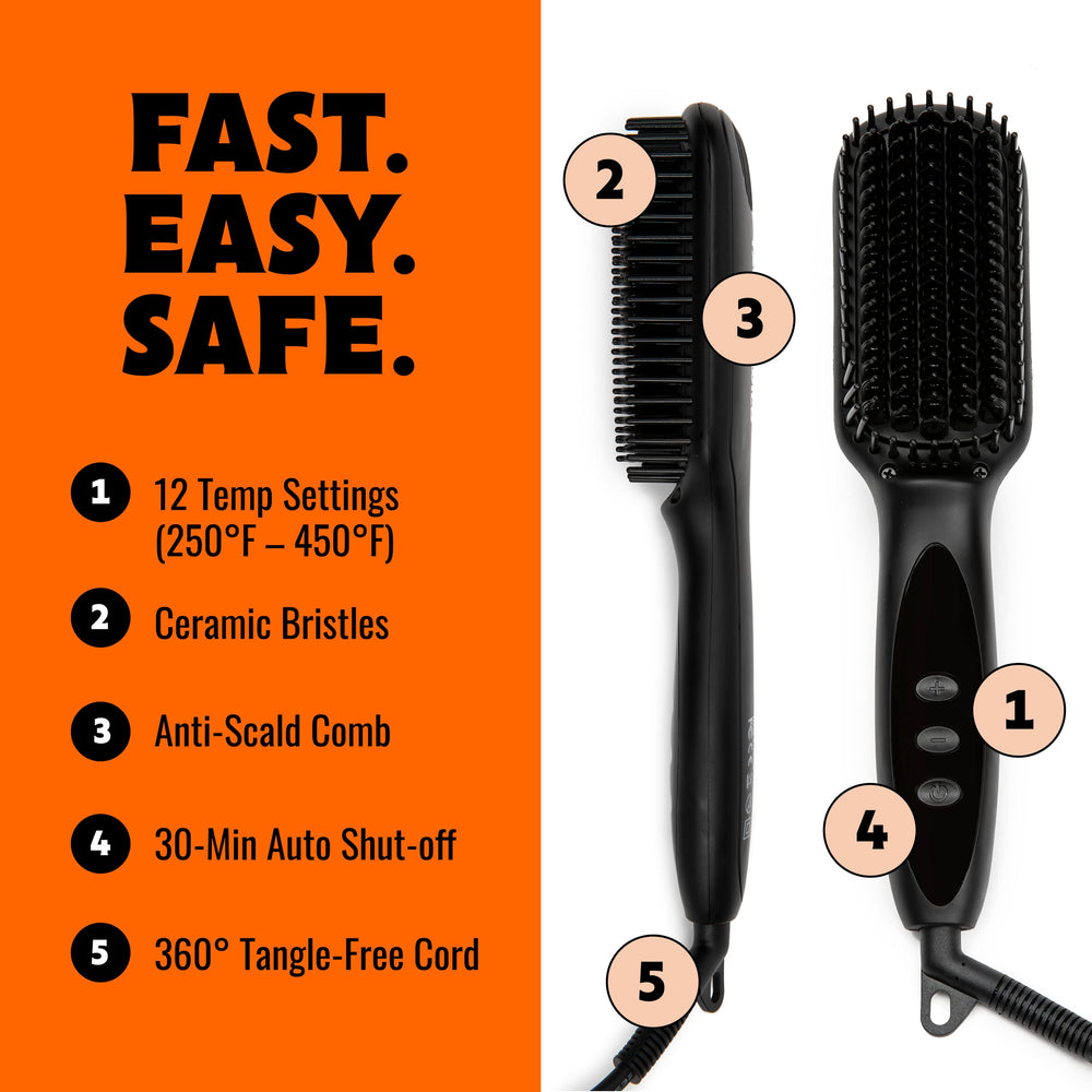 Tame The Wild Pro heat protectant spray protects beard during heat styling.