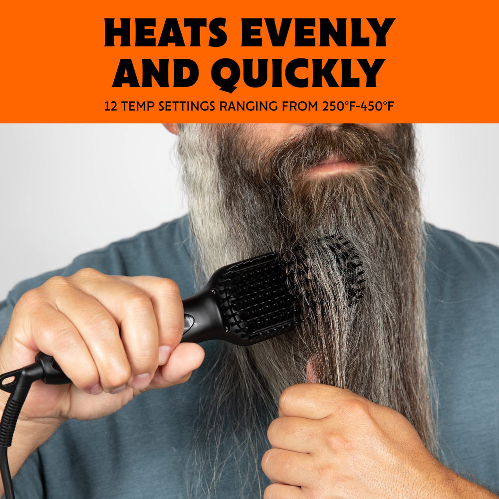 Tame The Wild Pro Beard Straightener with ion ceramic technology smoothing beard fibers.