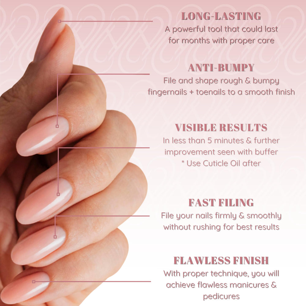 Tammy Taylor step-by-step nail prep system demonstrates ridge smoothing for a diamond finish.