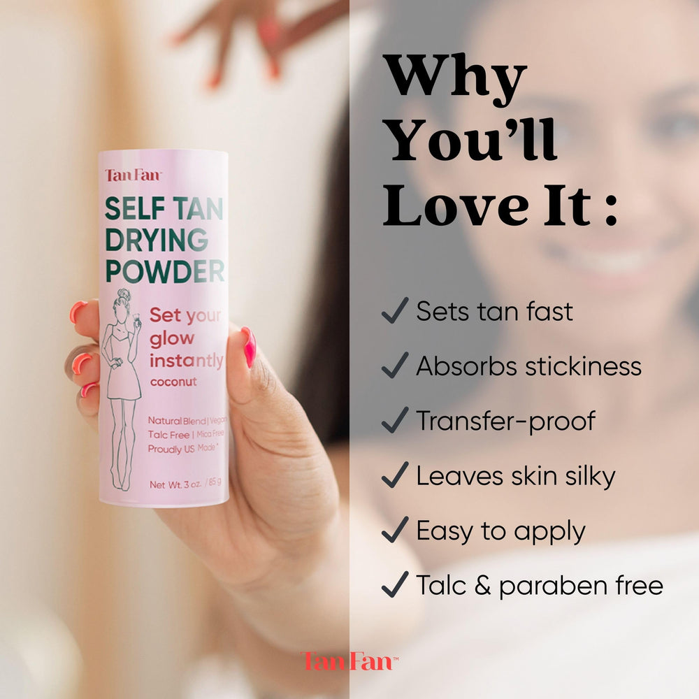 Tan Fan powder absorbs moisture after tan for a comfortable feel.