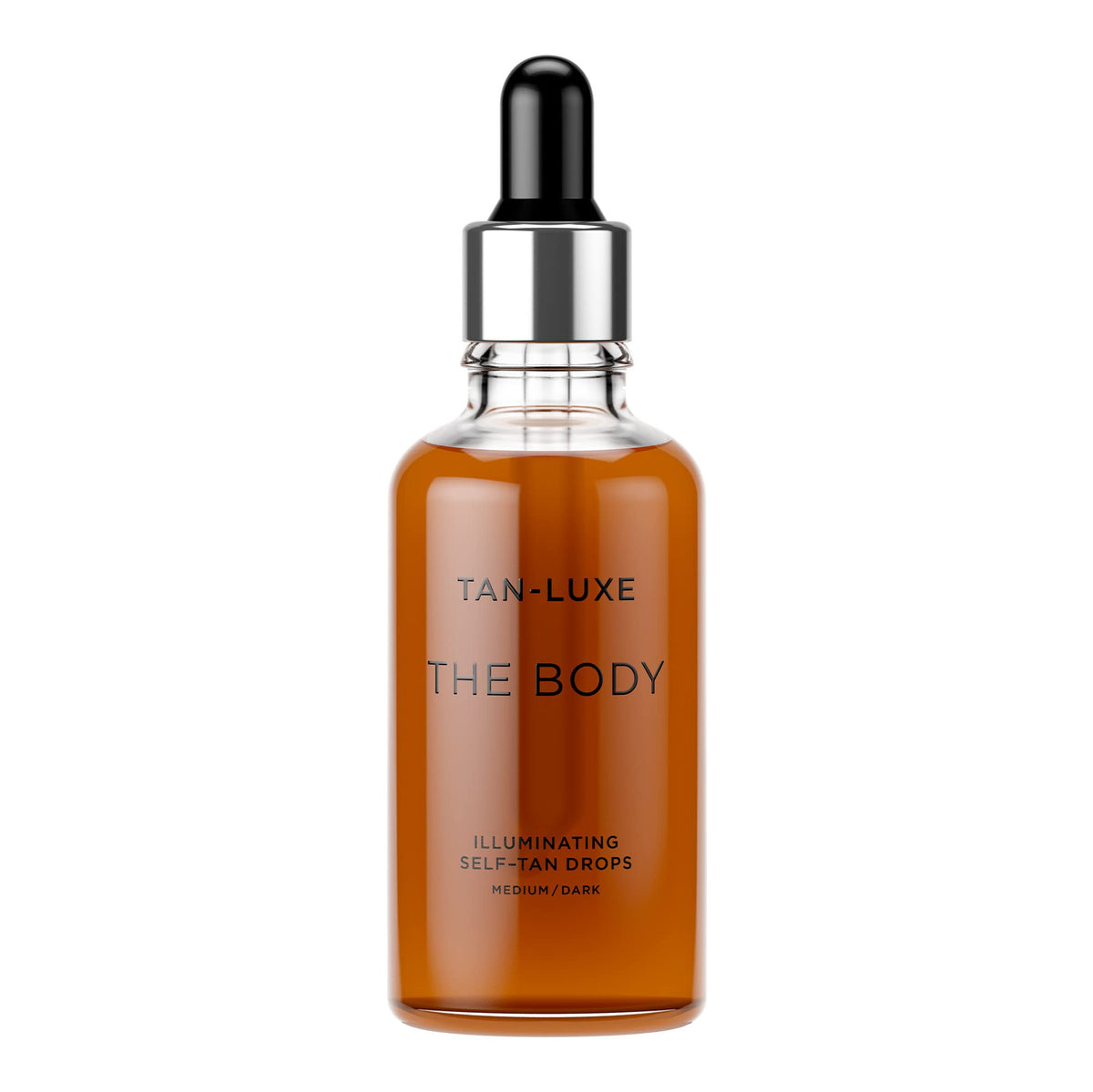 Tan-Luxe The Body Illuminating Self-Tan Drops bottle demonstrating customizable natural glow.