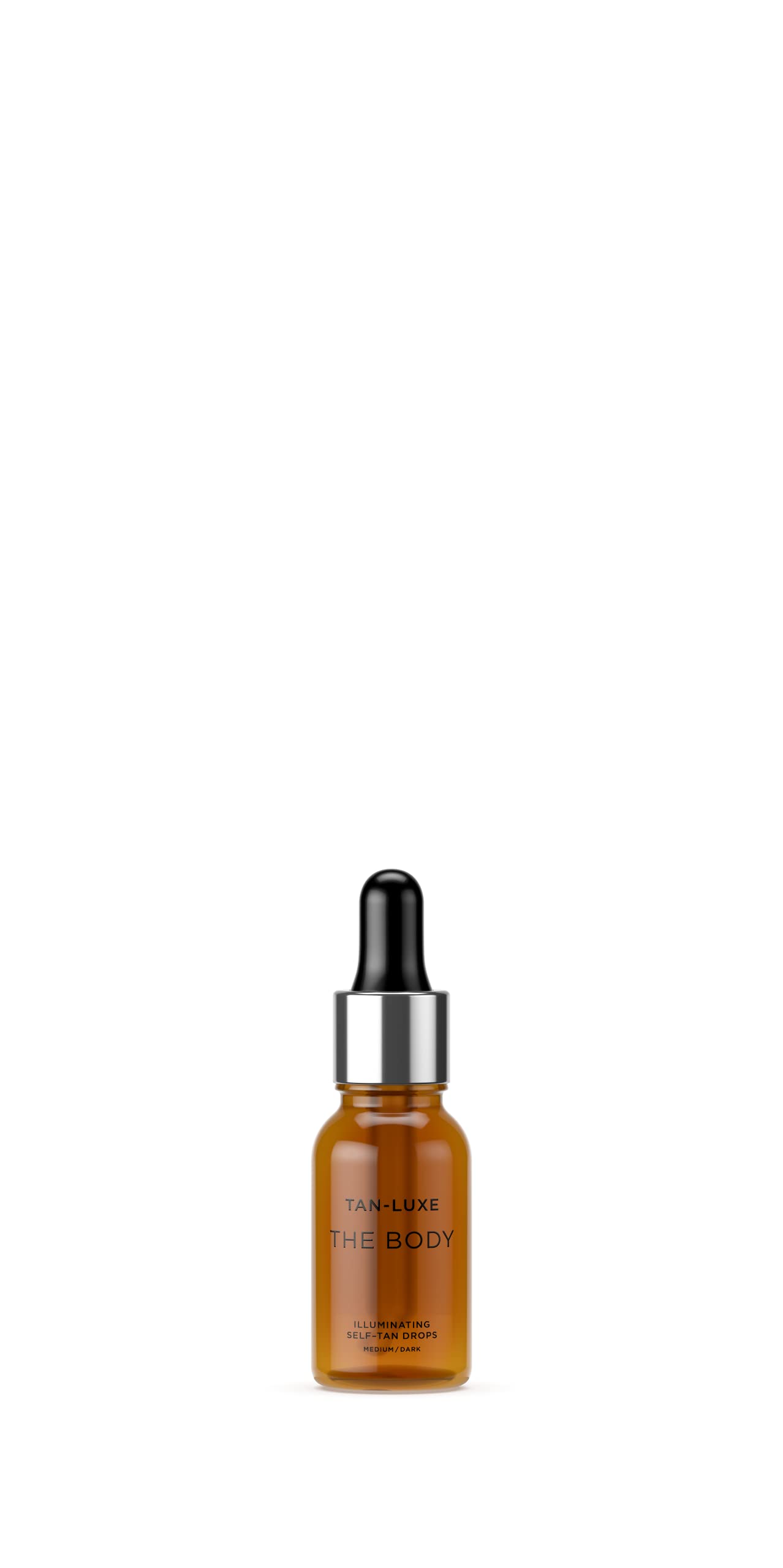 Tan-Luxe The Body Illuminating Drops bottle close-up illustrating vegan self-tanner for natural glow