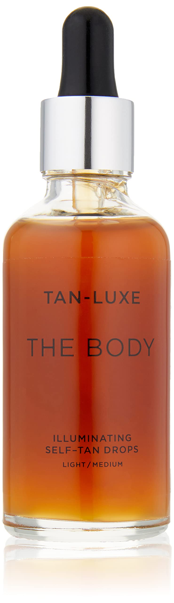 Tan-Luxe The Body Illuminating Drops bottle showing customizable glow for the skin.