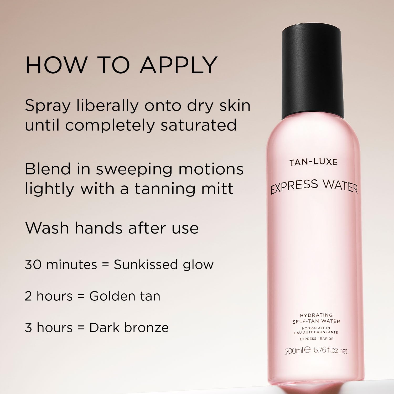 TAN-LUXE Express Water on skin shows hydrated, radiant glow and subtle tan development.
