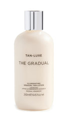 Tan-Luxe The Gradual bottle on a bathroom counter for a buildable daily glow.