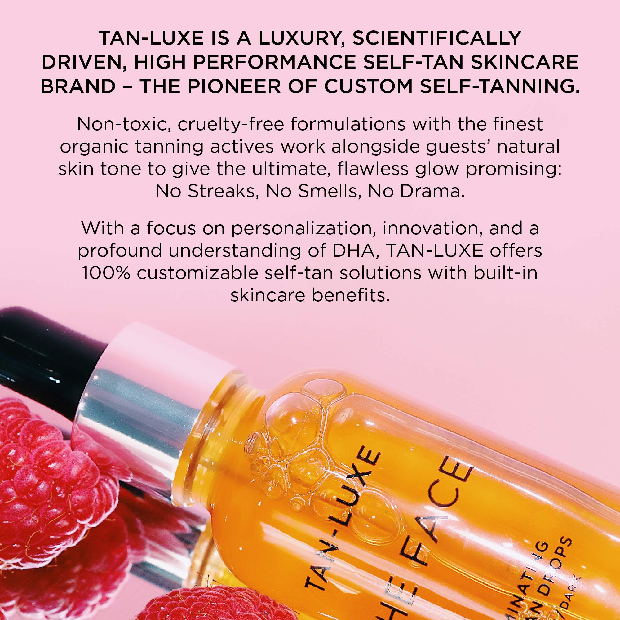 TAN-LUXE Hydra Mousse ingredients-closeup highlights Raspberry Seed Oil and Vitamin E.