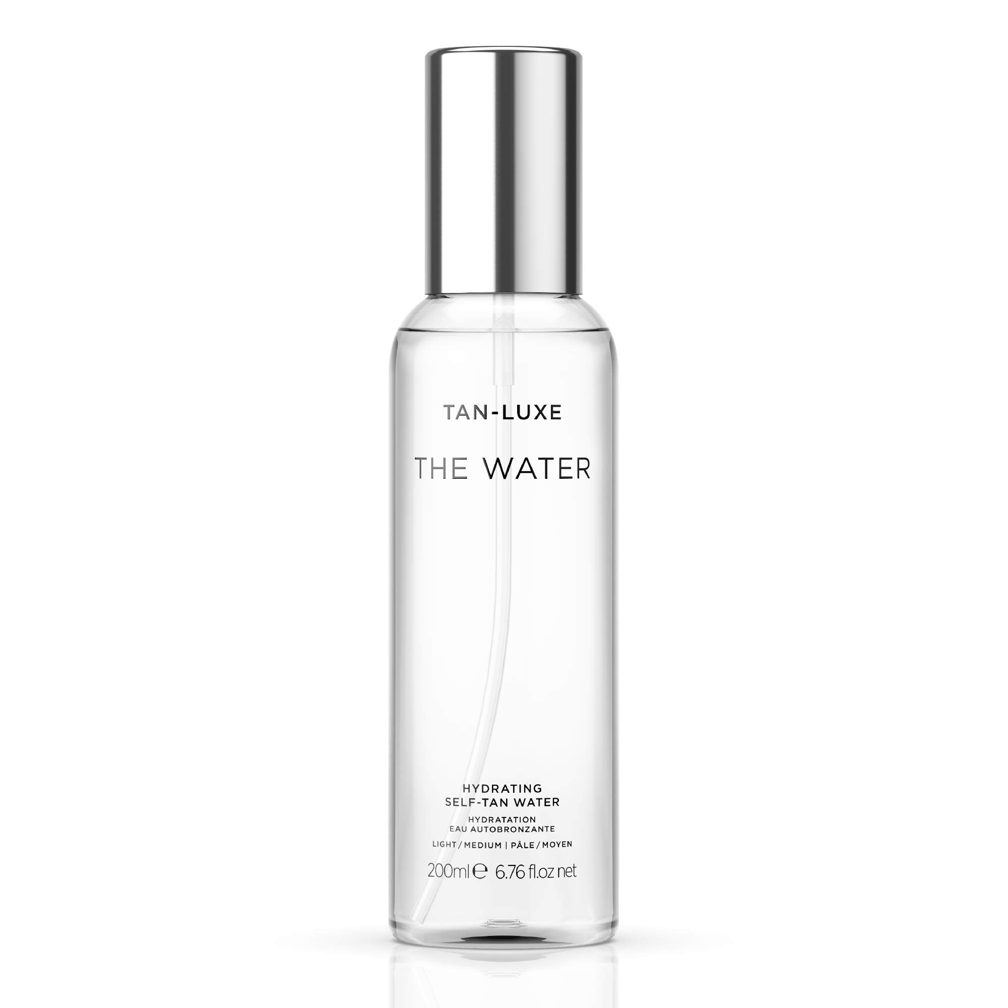 Tan-Luxe The Water bottle closeup highlights hydrating skincare benefits
