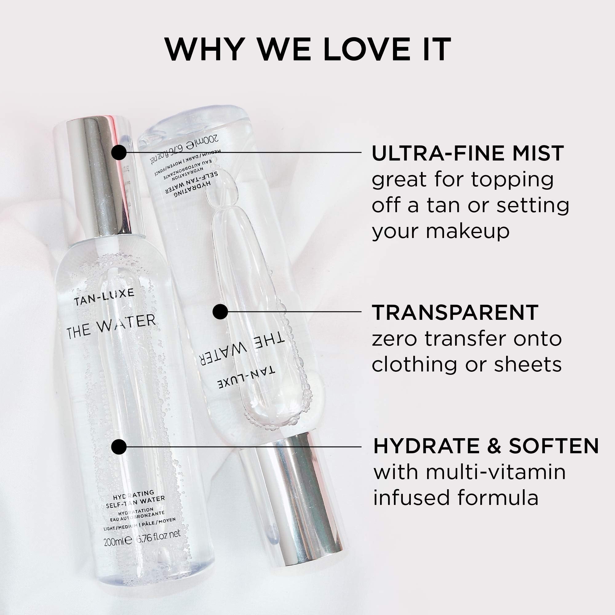 Tan-Luxe The Water ultra-fine mist demonstrates mess-free application