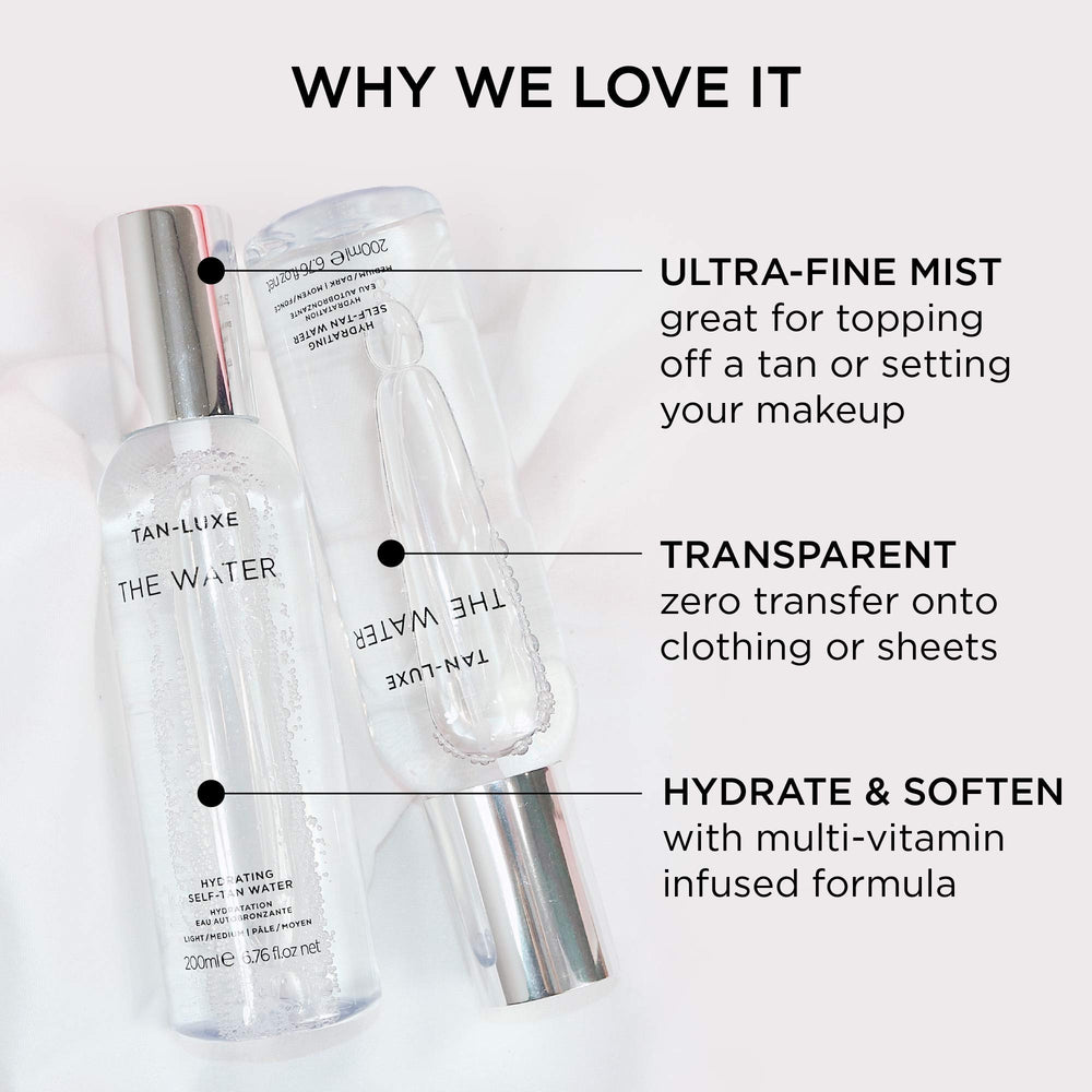 Tan-Luxe The Water ultra-fine mist demonstrates mess-free application