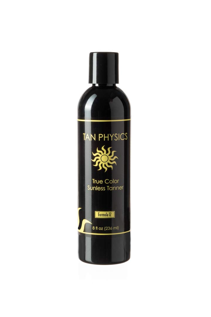 Tan Physics Sunless Tanner 8oz bottle for a natural bronze glow with hydrating anti-aging formula.