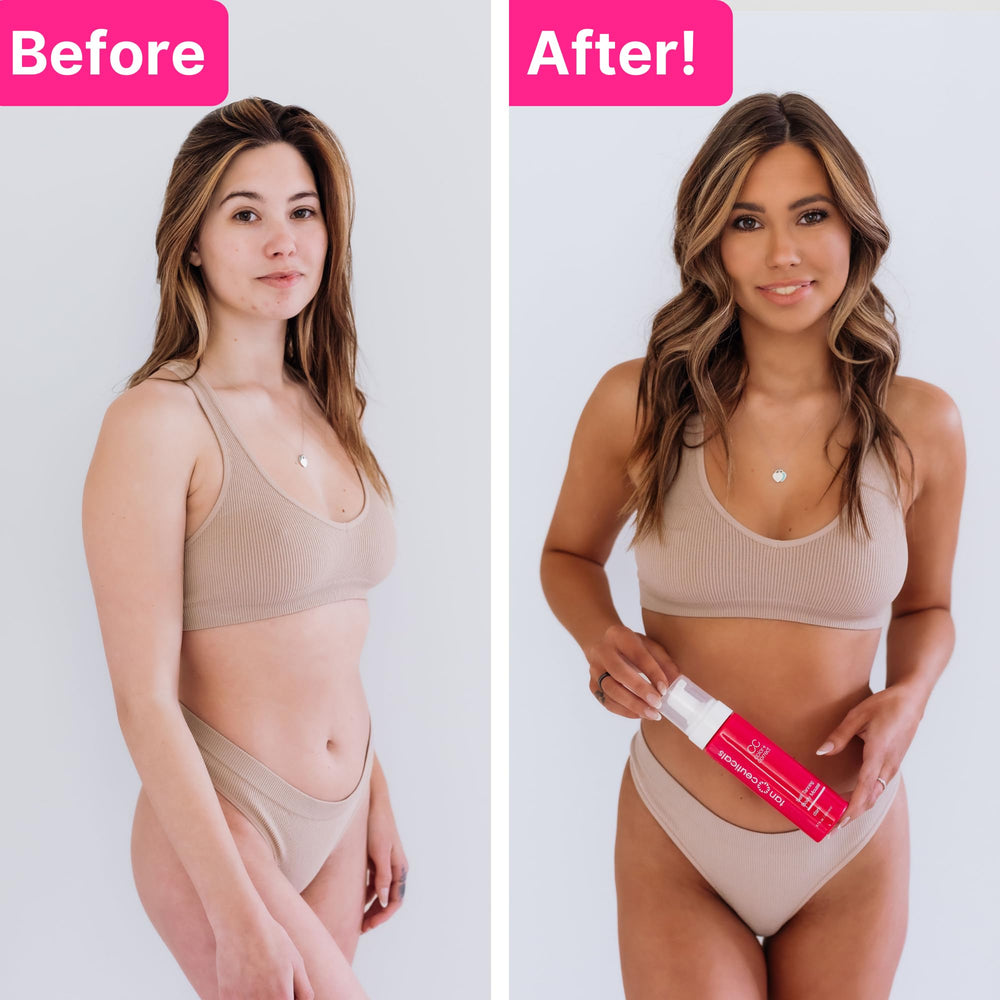 Tanceuticals CC Self Tanning Body Mousse Dark swatch on skin demonstrates color-correct glow