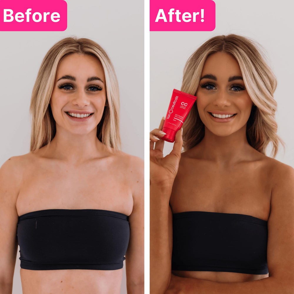 Tanceuticals facial self-tanner non-comedogenic formula shown on skin.