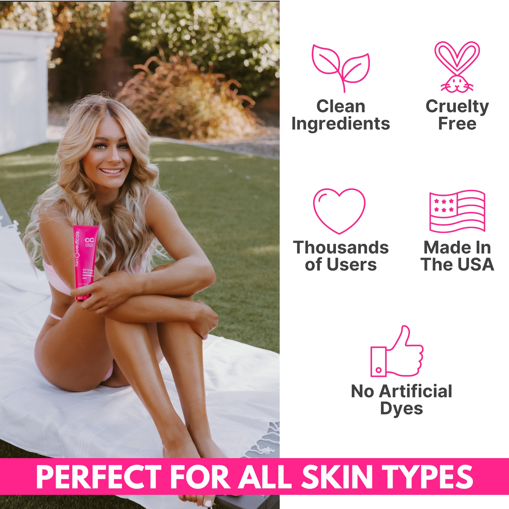 Tanceuticals Self Tanner long-wear finish on skin lasts days without transfer.