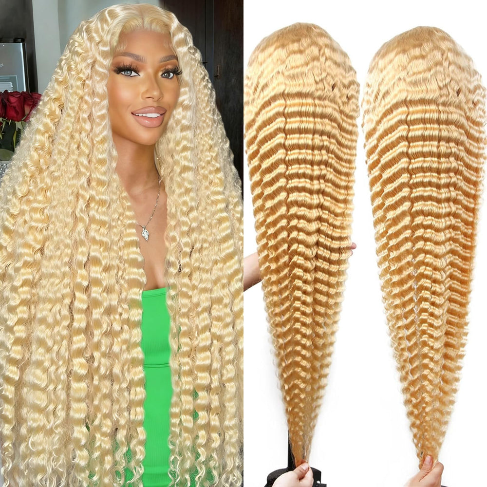 Tanduca 613 lace-front wig deep-wave blonde shows silky texture and natural movement.