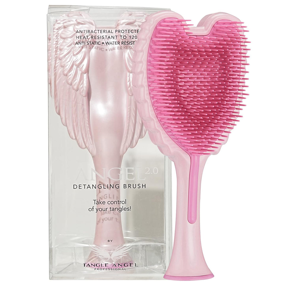 Tangle Angel detangling brush with gloss pink finish for smooth detangling.