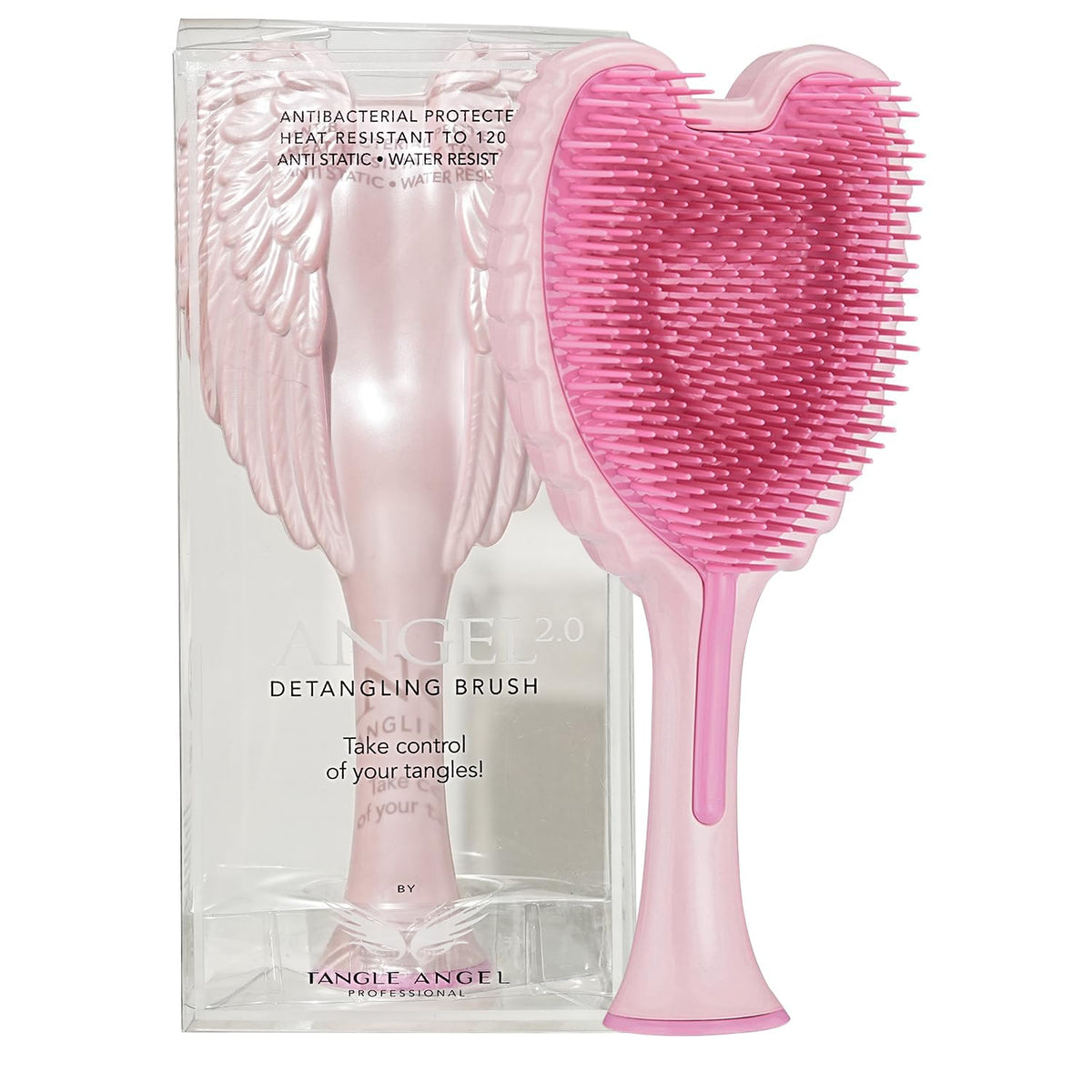 Tangle Angel detangling brush with gloss pink finish for smooth detangling.