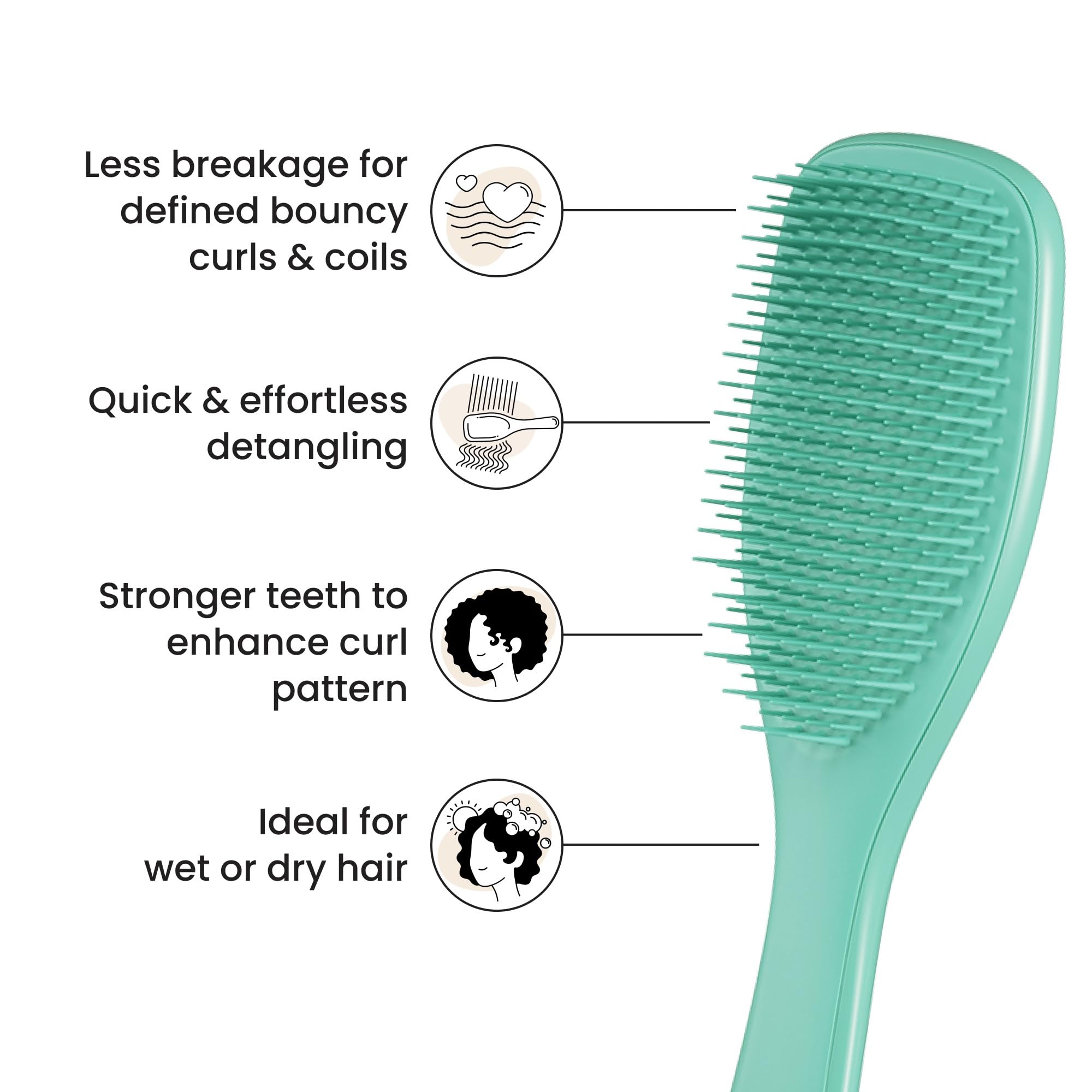 Aqua green Tangle Teezer brush in shower scene for even product distribution