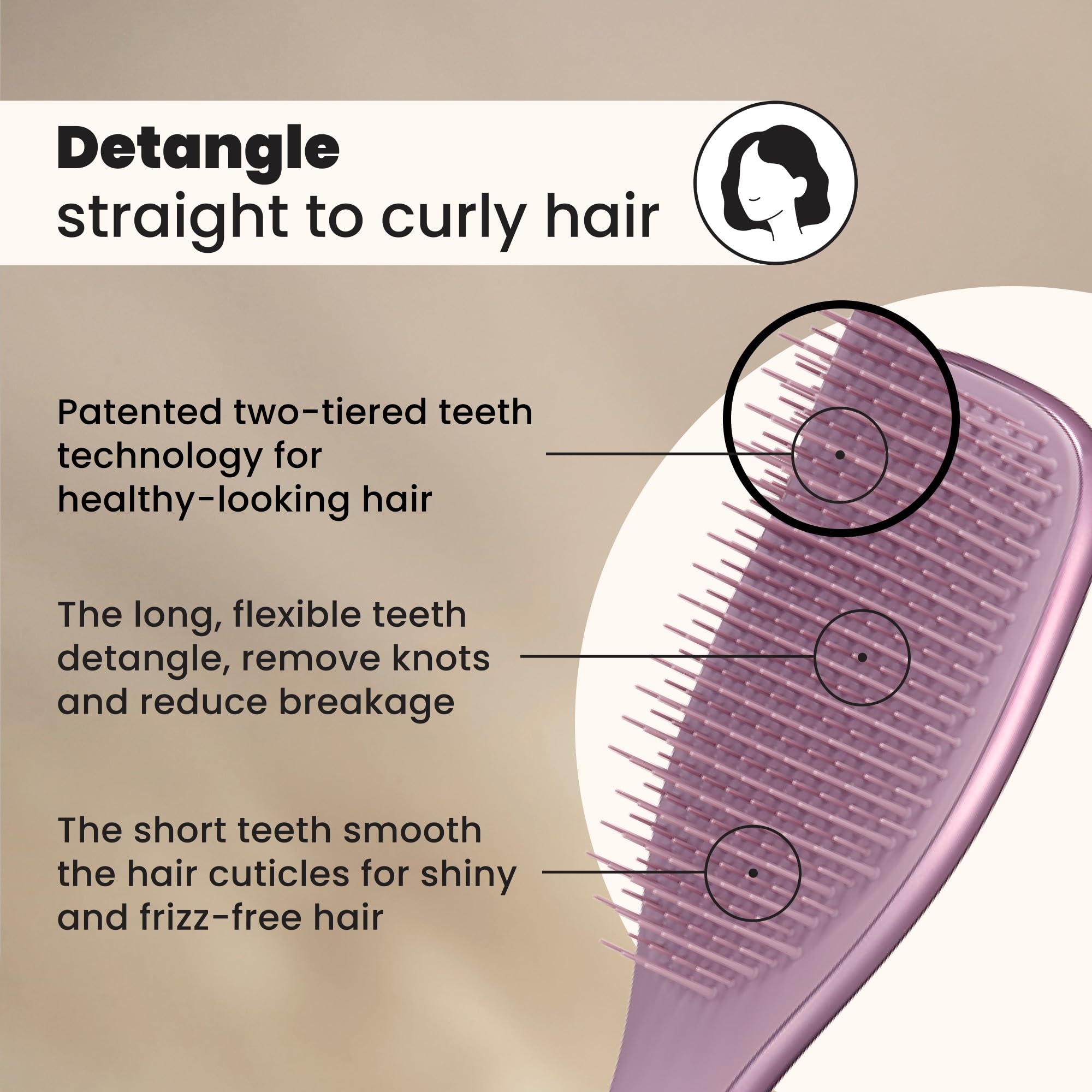 Close-up of Tangle Teezer Chrome two-tier teeth for knot removal.