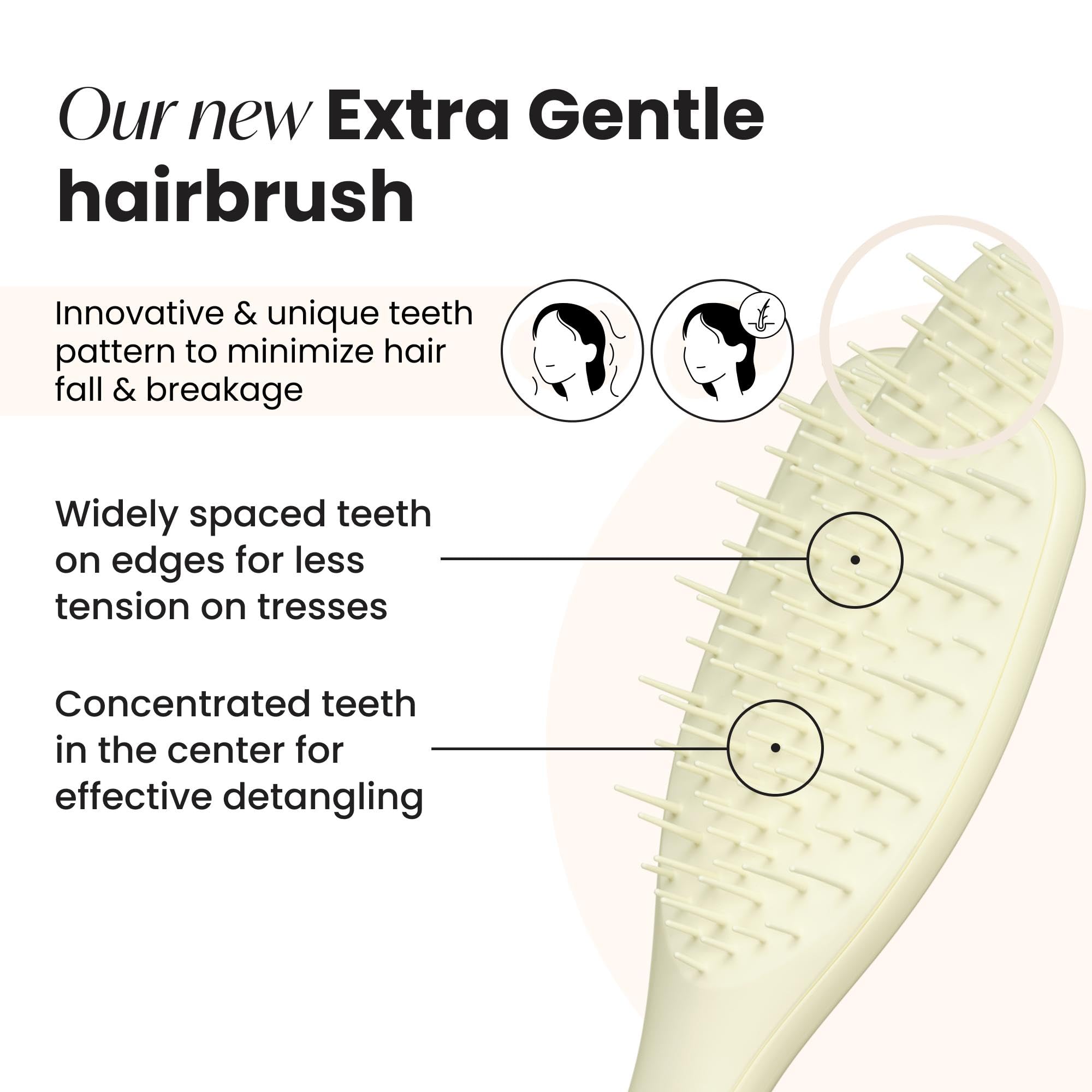 Tangle Teezer Extra Gentle bristle pattern highlights center-bristle focus for reduced tension