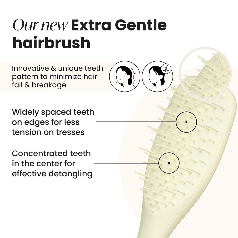 Tangle Teezer Extra Gentle bristle pattern highlights center-bristle focus for reduced tension