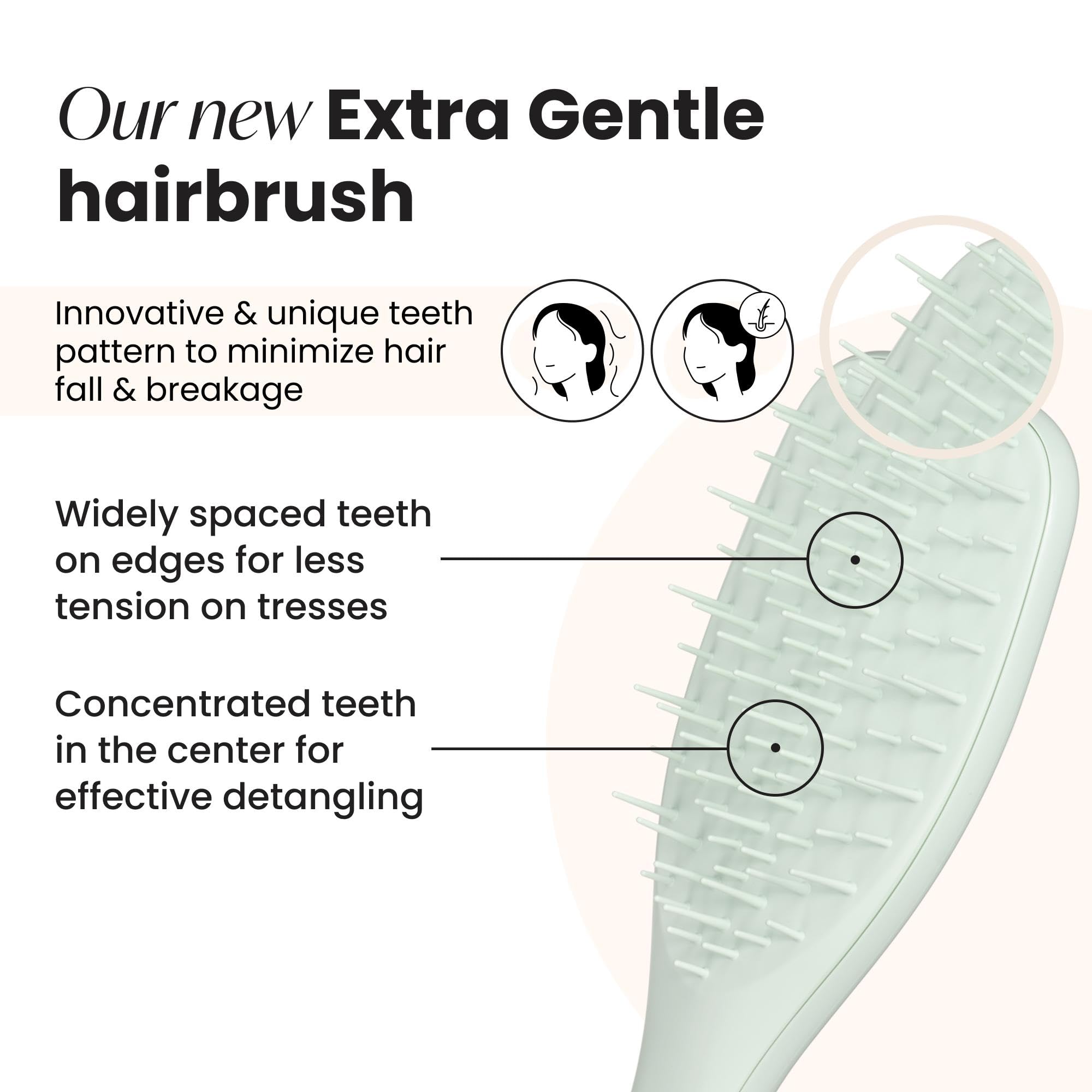 Tangle Teezer Extra Gentle Detangler demonstrates middle bristles pattern reducing tension