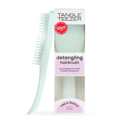 Tangle Teezer Fine & Fragile Ice Blue closeup showing soft-flex teeth for gentle detangling.
