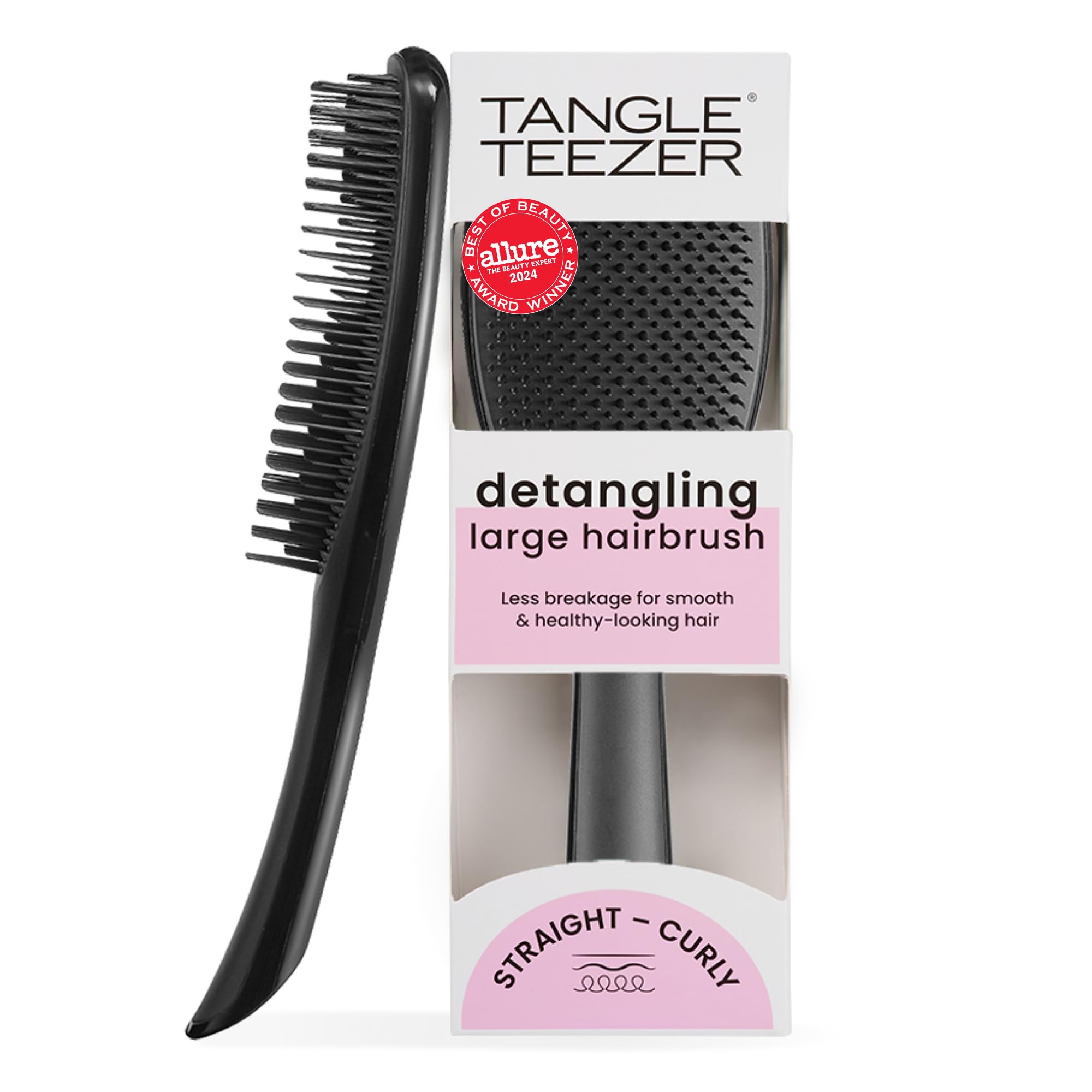 Tangle Teezer Large Ultimate Detangler black gloss paddle eases long-hair detangling.