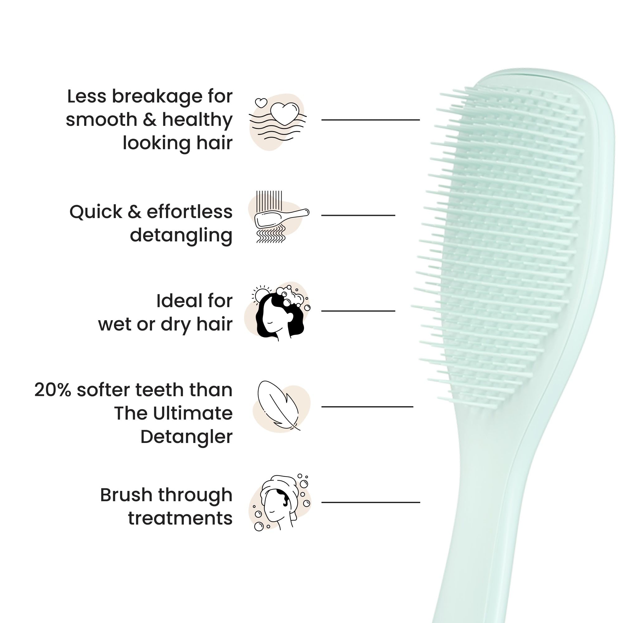 Tangle Teezer long-flex teeth detangling closeup emphasizes knot removal.