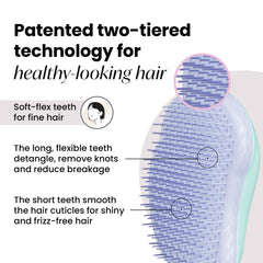 Tangle Teezer Mint Violet in hand demonstrating easy detangling and control