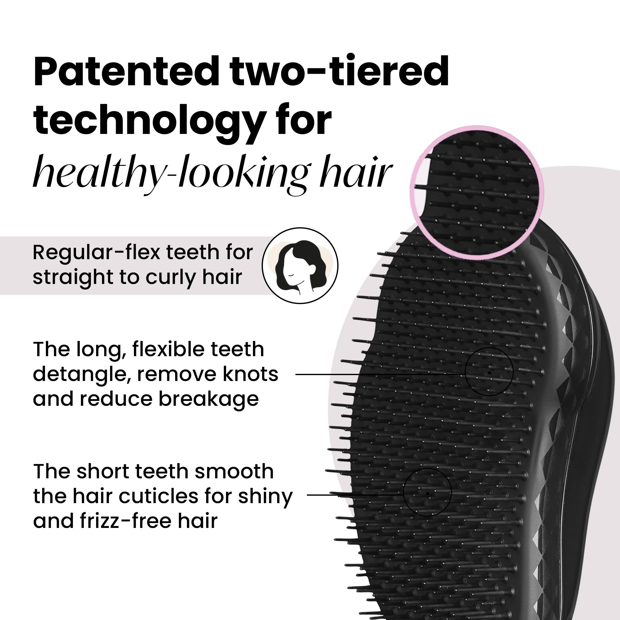 Tangle Teezer Original Detangler Panther Black side view emphasizes palm-friendly grip for quick detangling