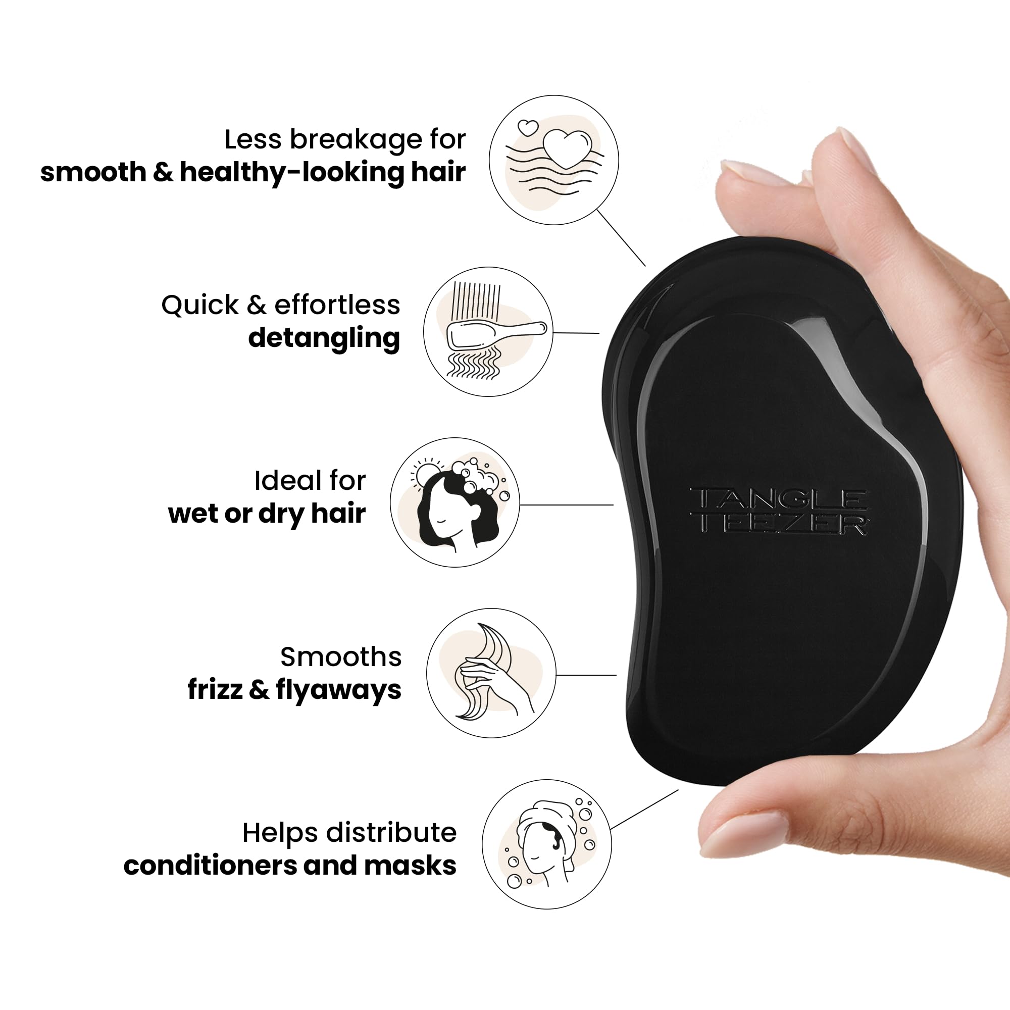 Tangle Teezer Original Detangler Panther Black wet-hair-use demonstrates gentle detangling in shower