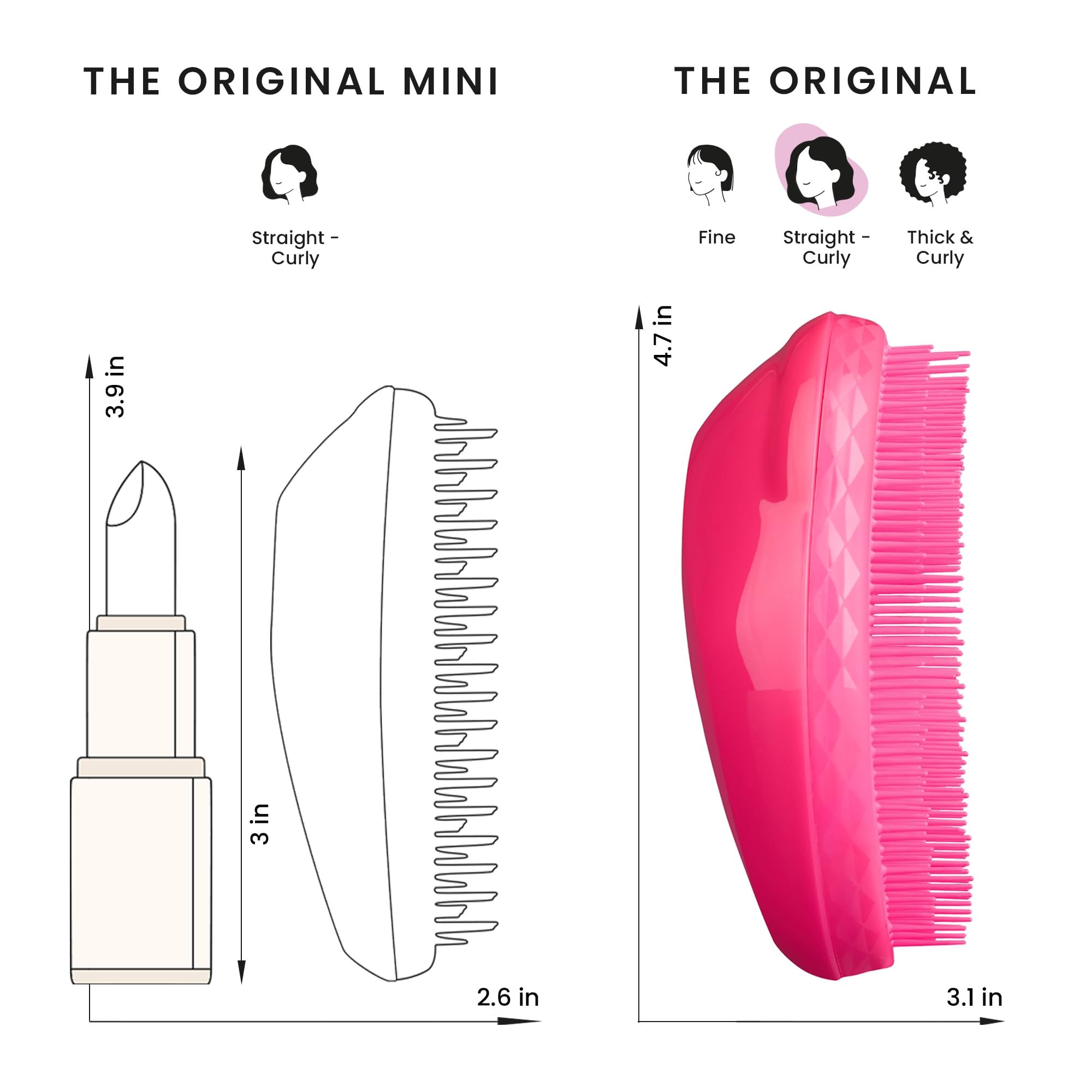 Tangle Teezer Original Pink Fizz held in hand for demonstration and control