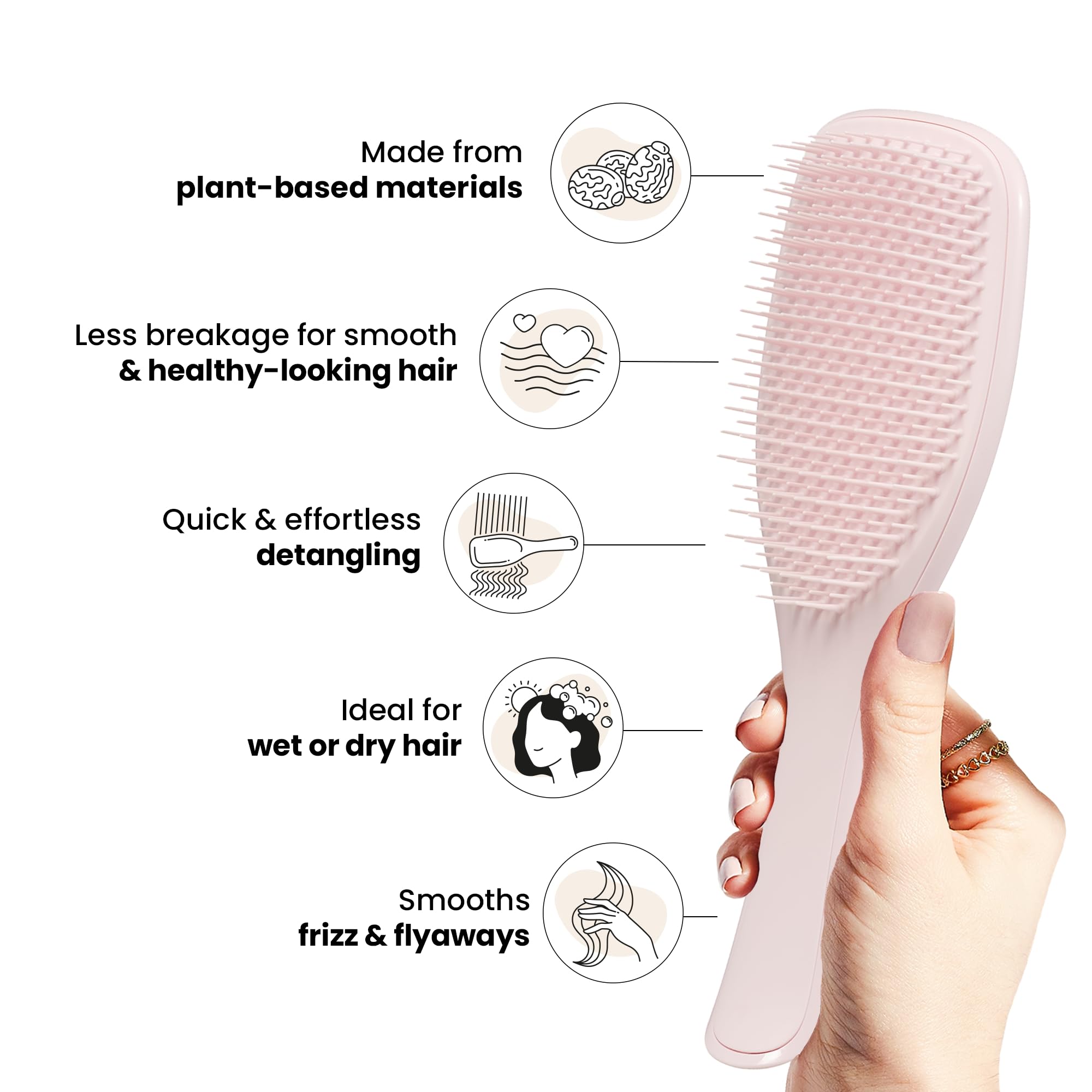 Tangle Teezer plant-based detangler brush dry-hair use glides through strands with ease.