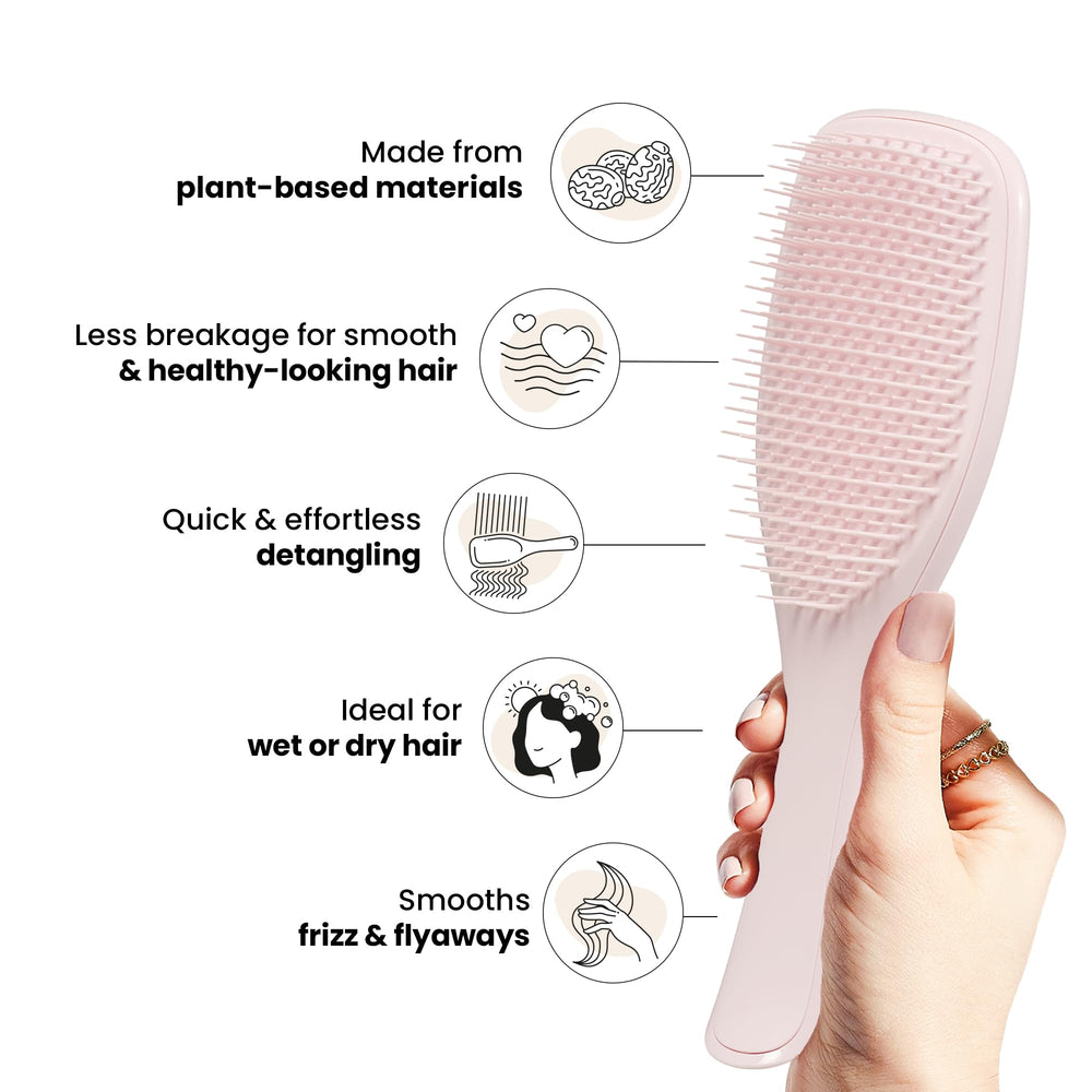 Tangle Teezer plant-based detangler brush dry-hair use glides through strands with ease.