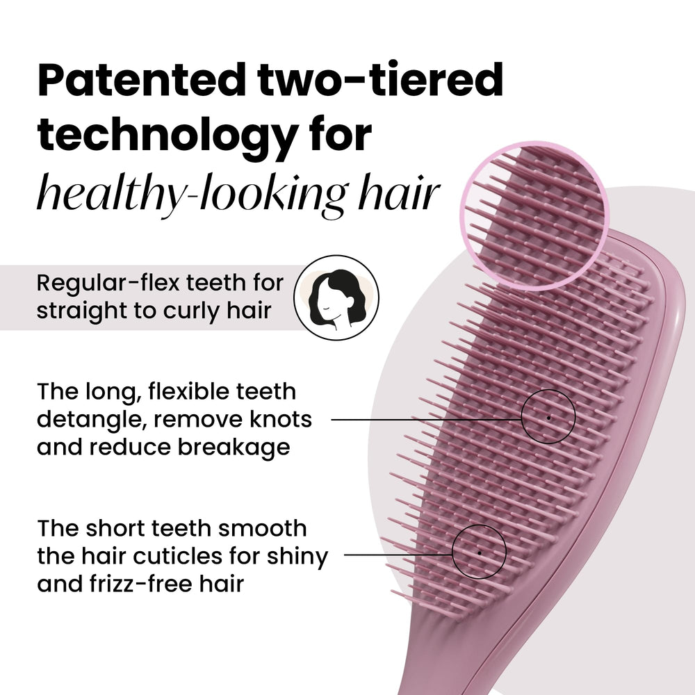 Tangle Teezer Plant-Based Detangler Teeth Closeup highlighting flexible teeth for gentle detangling