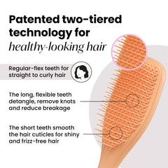 Tangle Teezer Plant-Based Detangler Teeth Technology closeup shows gentler detangling action