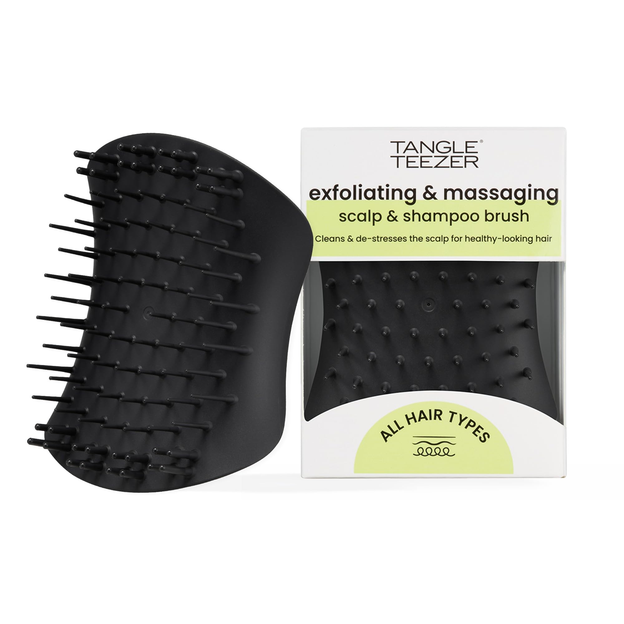 Tangle Teezer scalp brush exfoliate removes buildup for a cleaner scalp.