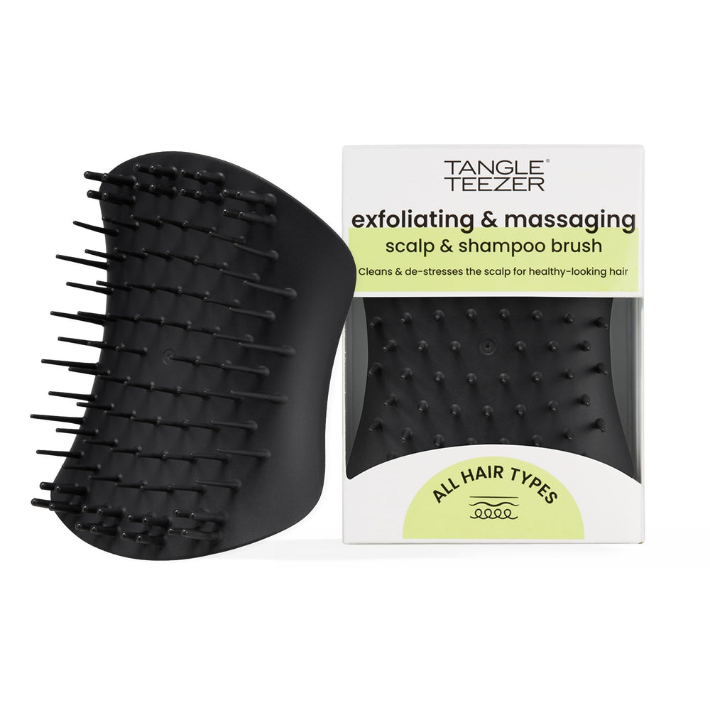 Tangle Teezer scalp brush exfoliate removes buildup for a cleaner scalp.
